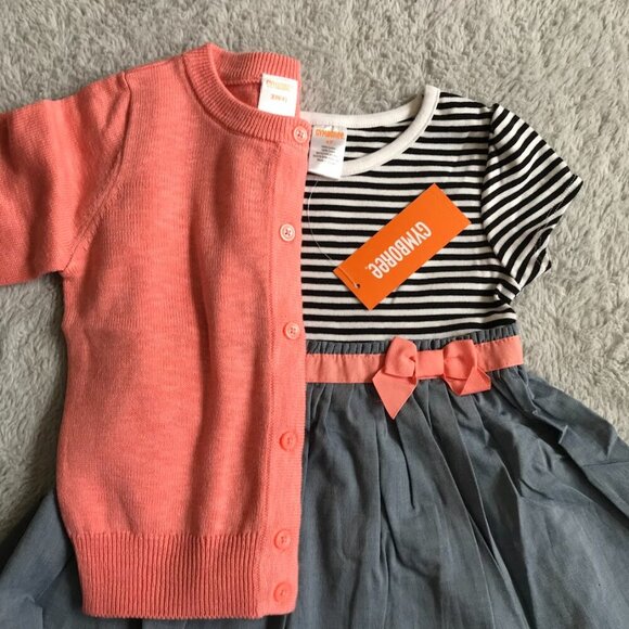 NWT Gymboree sz 4T chambray stripe dress, sz XS (4) coral cardigan, lot of 2 NEW - Picture 2 of 13